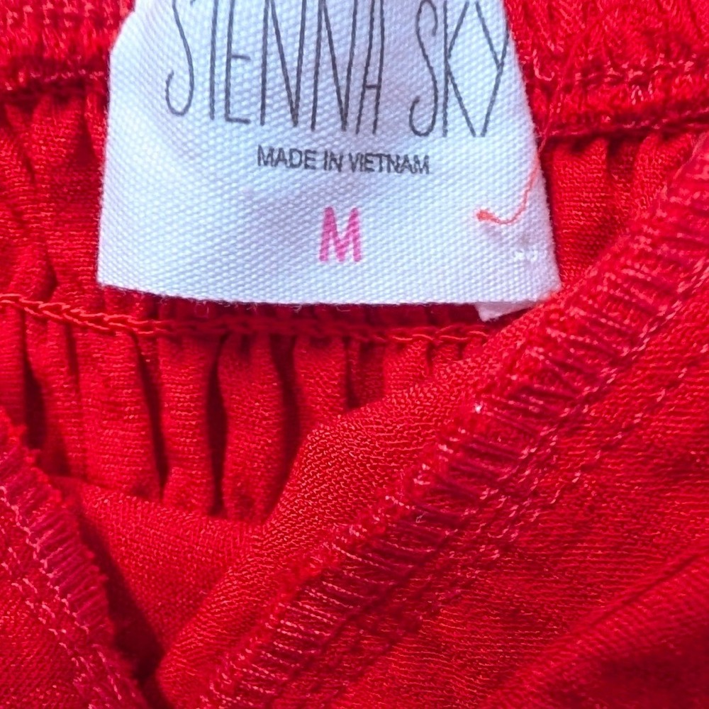 Sienna Sky Womens Red Front Tie Bow Smocked Back Sleeveless Crop Top Medium - Picture 3 of 5